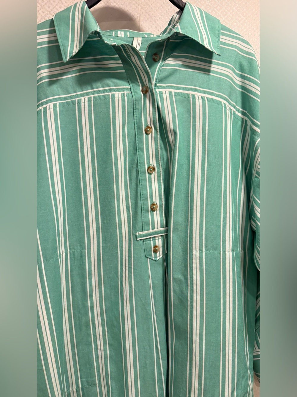 NWT Anthropologie Mint Green and White Striped Midi Shirt Dress Cotton - Picture 11 of 14